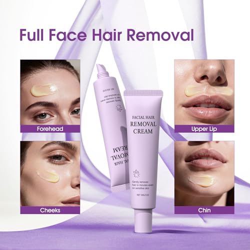 Facial Hair Removal Cream for Women, Gentle Face Hairs Removal Cream for Sensitive Skin, Facial Hair Remover Creams, Depilatory Creams for Face Chin Upper Lip for Smooth Soft Skin, 1.01 fl oz