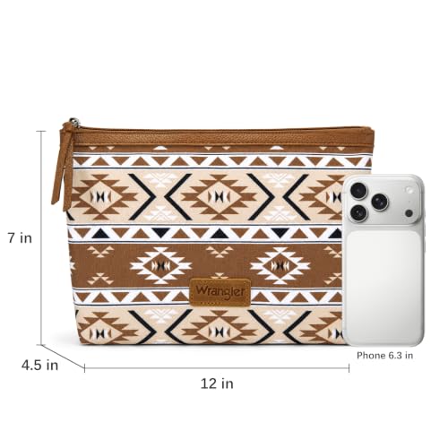 Large Waterproof Travel Makeup Bag for Women with Aztec Pattern - Tan
