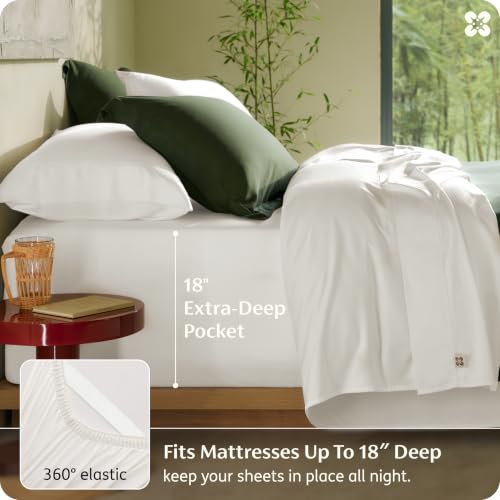 Bedsure Queen Cooling Bed Sheets Set White 4PCS - Moisture-Wicking, Soft, Deep Pocket Fit