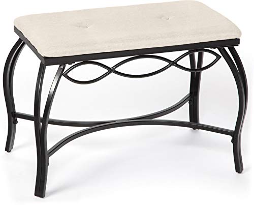 Mango Steam White Shoe Bench - Vanity Seat for Makeup Room, Rectangular Cream Upholstered Stool