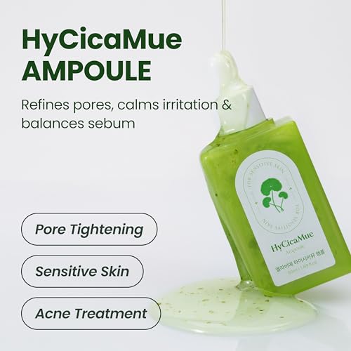 HyCicaMue Ampoule | Lightweight Calming Serum for Sebum Control, Pore Soothing & Barrier Care | Cica, Hyaluronic Acid, Vegan Mucin | Smooth & Fast-Absorbing, Non Comedogenic | Korean Skin Care