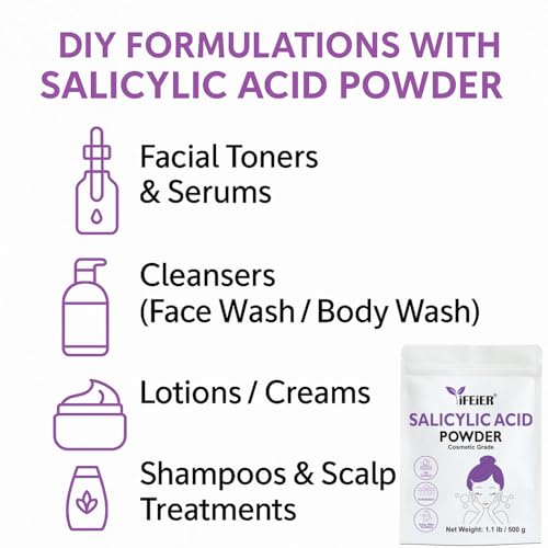 Pure Salicylic Acid Powder | Cosmetic Grade Salicylic Acid 1.1 LB (500 g) | Original Ingredients for DIY BHA Exfoliant for Skincare, Body, Hair & Industrial Use | Make Serum
