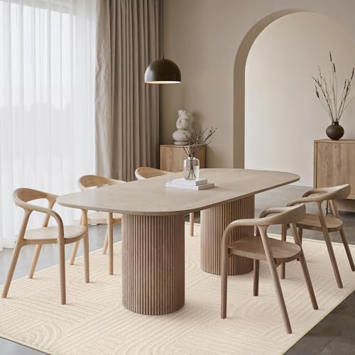 Arch Beige Washable 6x9 Area Rug - Soft High-Low Pile, Noise Reduction