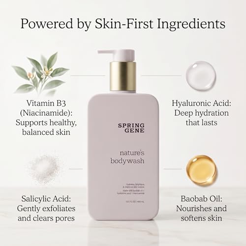 Spring Gene Natural Citrus Body Wash with Hyaluronic Acid & Baobab Oil - Vegan, Gentle Daily Cleanser