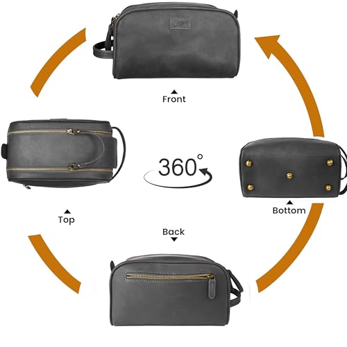 Rasavi Leather Travel Toiletry Bag - Black, Water-Resistant Dopp Kit for Men & Women