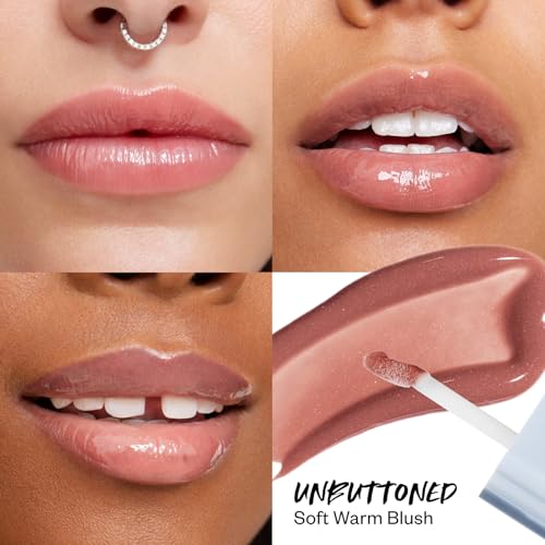 Kosas Unbuttoned Hydrating Lip Oil Gloss with Hyaluronic Acid & Peptides - Non-Sticky, Sheer Tint