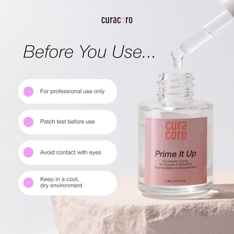 Curacoro Eyelash Extension Primer 15 ML - Increase Adhesive Bonding Power | Easily Removes Proteins and Oils/Oil Free/Longer Extension Retention (Prime It Up)
