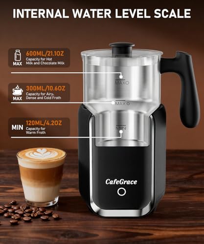 Electric Milk Frother and Steamer for Latte & Cappuccino - 600ml Capacity