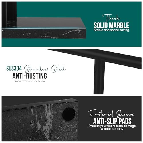 Matte Black Freestanding Towel Rack with Marble Base - Modern Bathroom Organizer