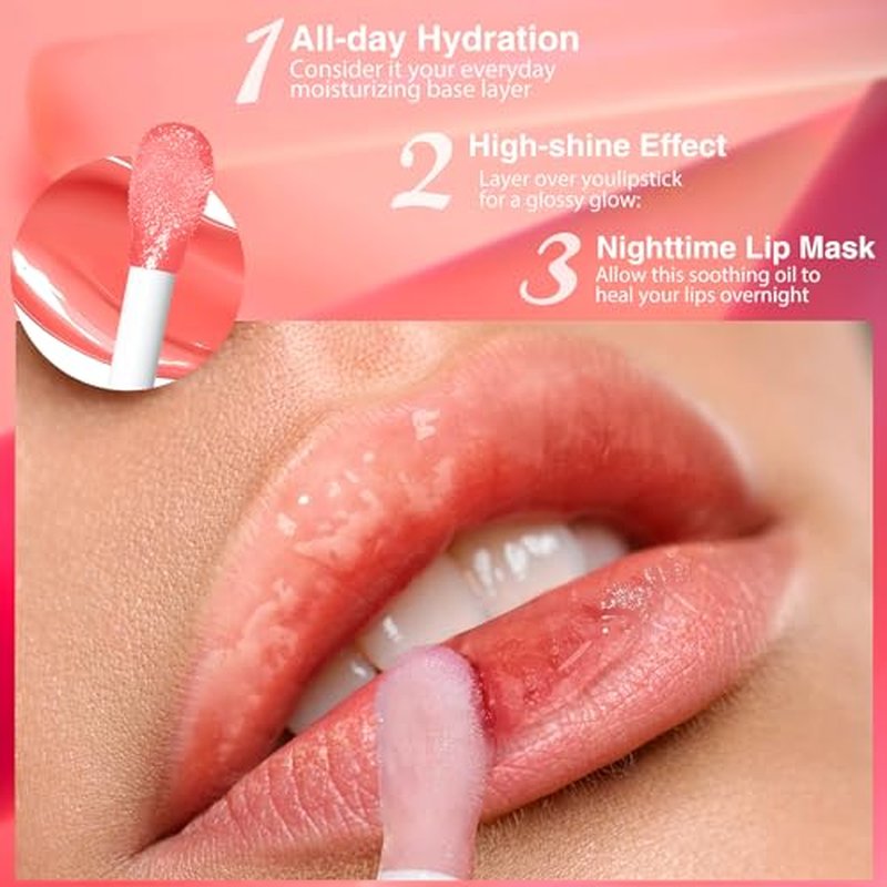2Pack Non-sticky Lip Oil, Moisturizing Glossy/Shiny Lip Gloss Oil PlumpingTint, Hydrating Lip Gloss Lip Balm, Long Lasting Nourishing Fruit Flavoure Lip Oils(Strawberry + Coconut)