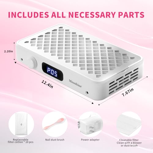 Missshine Nail Dust Collector with Dual Turbines 7000RPM, 5-Speed Nail Fan & Filter Papers