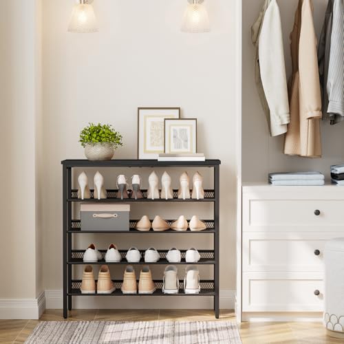 Black 5-Tier Shoe Rack Organizer with Adjustable Mesh Shelves - Entryway Storage