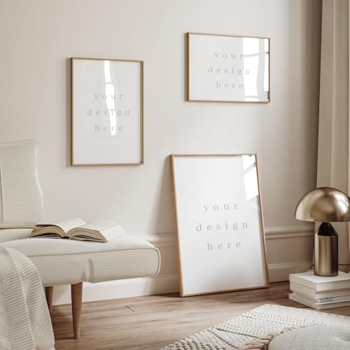 Solid Oak Picture Frame 18x24 Inches - Natural Finish, 3 Pack, Beige Variation
