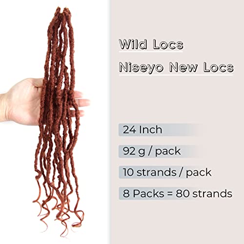 Niseyo Wild Locs 24 Inch Faux Locs with Curly Ends - Ginger Red, 8 Packs