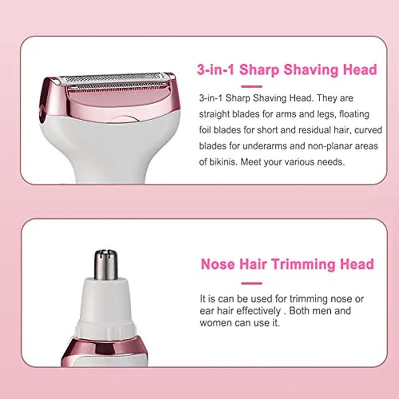 Electric Razor for Women,Hair Trimmer for Face Nose Eyebrow Beard Mustache Arm Leg Armpit Bikini,Painless Rechargeable Portable 4 in 1 Womens Body Shavers Set