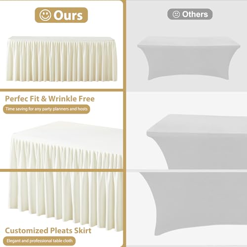 Wish Care Cream Fitted 6ft Rectangle Tablecloths 4 Pack for Wedding & Party - 72x30 Inches, Durable Polyester