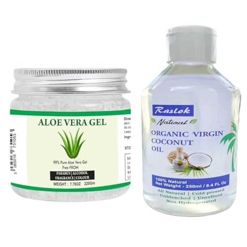 Aloe Vera Gel 100% Pure & Natural (7.76 OZ) 100% Pure Coconut Oil (250ml) - Moisturizing, Hydrating & Nourishing for Skin & Hair Care, Paraben-Free, Sulfate-Free, Suitable for All Hair