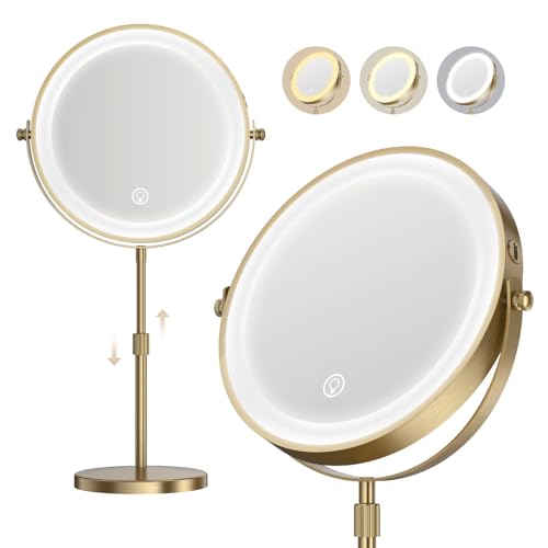 Lighted Makeup Mirror, 5000 mAh Rechargeable Double Sided Magnifying Vanity Mirror with 3 Colors, 1x/20x, 360¡Æ Rotation , Brightness Adjustable lighted mirror with magnification, Antique Bronze