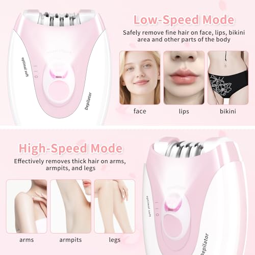 Epilators Hair Removal for Women - 2 Speeds Face Epilator with LED Light (Pink)