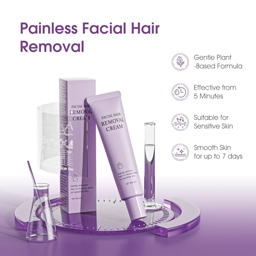 Facial Hair Removal Cream for Women, Gentle Face Hairs Removal Cream for Sensitive Skin, Facial Hair Remover Creams, Depilatory Creams for Face Chin Upper Lip for Smooth Soft Skin, 1.01 fl oz