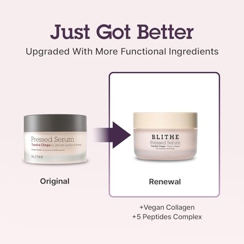 BLITHE Pressed Serum Tundra Chaga With Peptide & Collagen | Korean Moisturizer | Anti Aging Cream & Skin Tightening Cream for Face | Formula for an Instant Face Lift, 1.68 fl oz