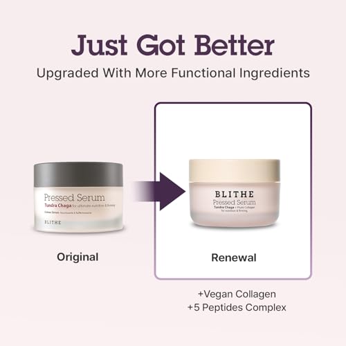 BLITHE Pressed Serum Tundra Chaga With Peptide & Collagen | Korean Moisturizer | Anti Aging Cream & Skin Tightening Cream for Face | Formula for an Instant Face Lift, 1.68 fl oz