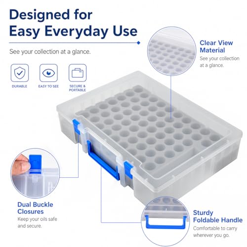 Essential Oil Storage Box for 75 Bottles - Clear Organizer with Foam Inserts