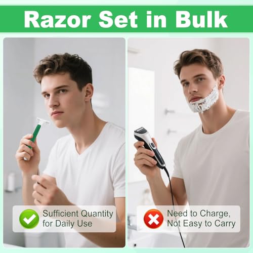 Disposable Razors Bulk 60-Pack - Green White Travel Safety Double Blade
