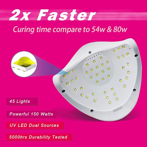 Pink UV LED Nail Lamp 150W for Gel Polish Fast Curing 4 Timers
