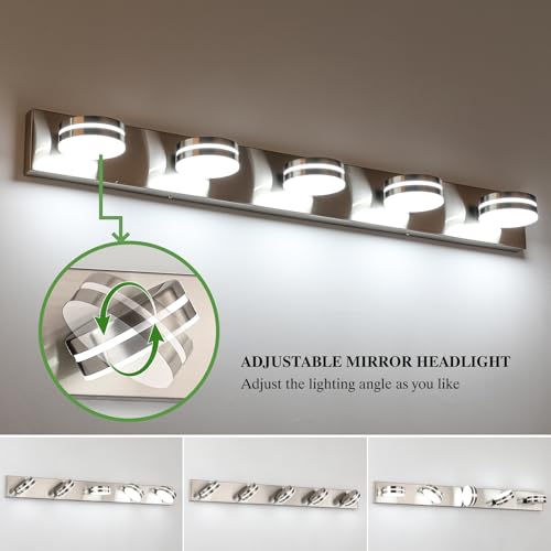 Bicrink 5-Light Dimmable Brushed Nickel Vanity Light Over Mirror, 40in, 350° Rotating Heads