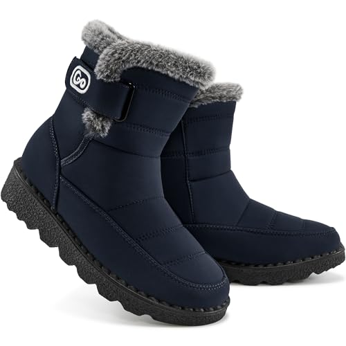 Ablanczoom Women's Winter Snow Boots Blue Fur Size 7.5 Waterproof Non-Slip