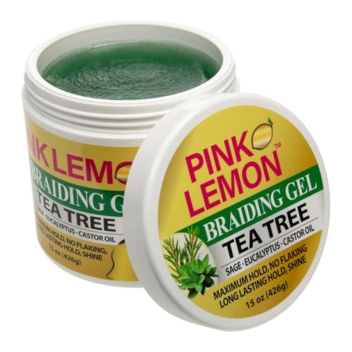 Braiding Gel - Tea Tree - Maximum Hold, High Shine, No Flaking, 15 oz - Pink Lemon