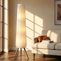 Oatmeal Fabric Pleated Floor Lamp with Walnut Wood Tripod Base - 61in Tall