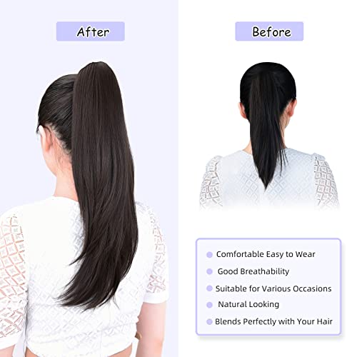 ShulaSHOP 20" Claw Clip Ponytail Extension, Black Brown - Clip-In Hair Bun for Thick/Thin Hair