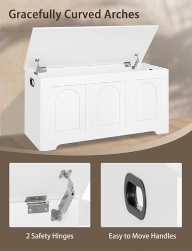 DINZI LVJ Wooden Toy Storage Chest White 39.4 Inch Large Capacity Storage Box