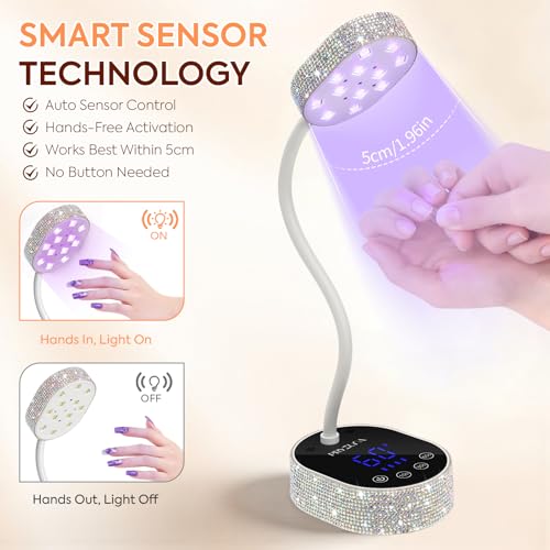 UV LED Nail Lamp 36W ? Mini Cordless Flash Cure Gooseneck UV Light for Gel X Nails, Portable USB Rechargeable Nail Dryer with Auto Sensor, 4 Timers & LCD Display for DIY Home Manicure (Diamond)