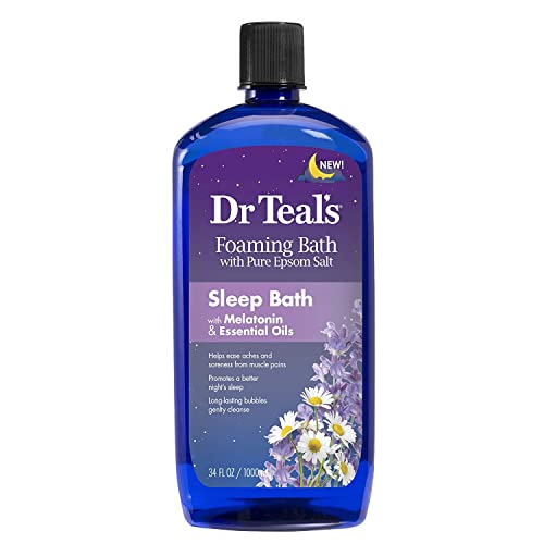 Dr Teals Melatonin Sleep Bath Gift Set (Foaming Bath (34 oz), Body Lotion (8 oz), & Sleep Spray (6oz) - Stress Relief Lavender & Melatonin Promotes Better Sleep - At Home Spa Kit - Relax Before Bed