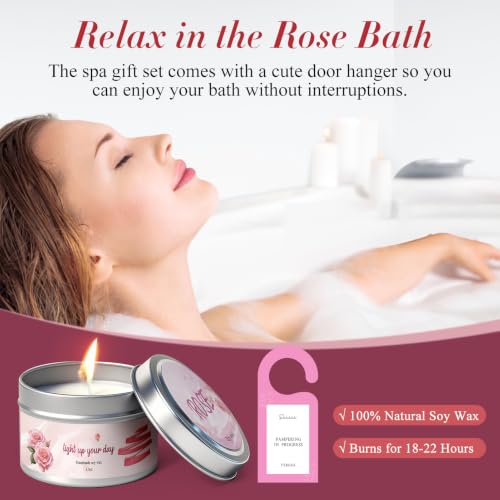 Rose Spa Gift Set for Women 7-Piece Home Self Care Kit - Birthday, Mothers Day, Easter