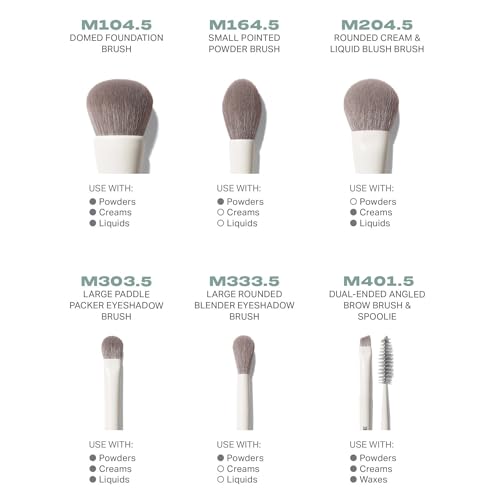 Travel Makeup Brush Set with Silicone Bag - 6 Piece Face & Eye Tools