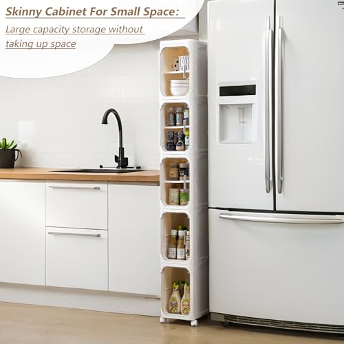 LXLXXL 5-Tier Narrow Bathroom Storage Cabinet Beige Slim Tall Organizer