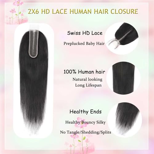 Human Hair Lace Closure 2x6 HD Straight Brazilian Virgin 10 Inch Natural Color
