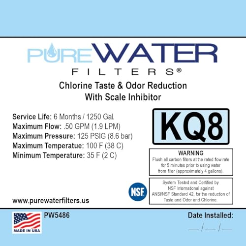 PureWater Filters KQ8 Water Filter Cartridge Pack of 3 for Keurig Brewers
