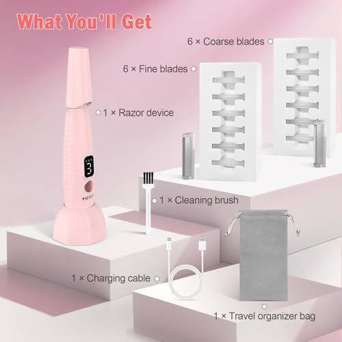 Dermaplane Razor for Women Face, Sonic Dermaplaning Tool for Peach Fuzz, Facial Exfoliation Removal & Eyebrow Trimmer, 12 Refill Coarse & Fine Blades, Rechargeable with LED Light, 3 Speeds, Pink
