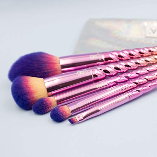 MODA Mythical Star 6pc Travel-Size Makeup Brush Kit ? Vegan Face & Eye Brushes with Holographic Travel Case
