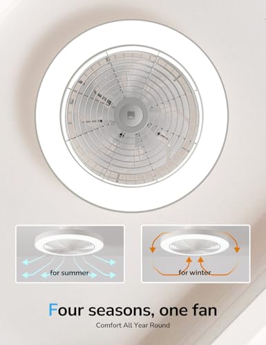 Orison White Low Profile Ceiling Fan with Lights & Remote Control, 6 Speeds, Smart Dimmable, 19.7"