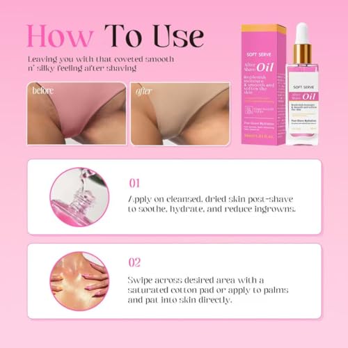 Strawberry Vanilla After Shave Oil, Moisturize and Smooth Skin, Prevent Ingrown Hairs & Dryness, Soft Serve After Shave Oil for All Skin Types (1.01 fl. oz.)