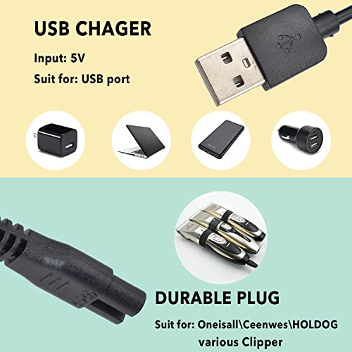 Universal Hair Clipper Charger Cord, Replacement Charger Cable Compatible with Various Dog Clippers,Fit oneisall Dog Clippers,Fit SUPRENT Hair Clippers etc, 5V Power Adapter Charging Line