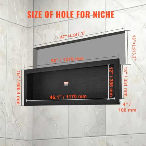 16x50 Inch Waterproof Shower Niche with Single Shelf Wall-Inset Recessed Organizer Black