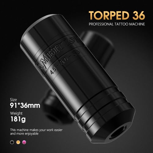 Ambition 36mm Rotary Tattoo Pen Machine with Brushless Motor & Extra Cams - Black