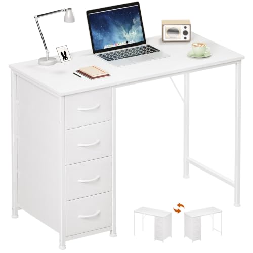 Somdot White 39-Inch Small Computer Desk with 4 Drawers for Bedroom & Home Office
